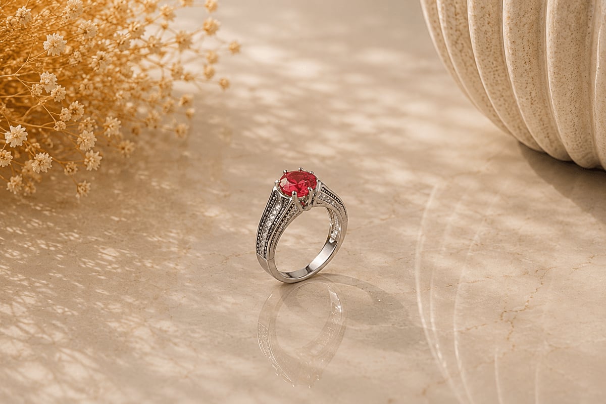 Ruby Oval CZ Halo Cocktail Ring